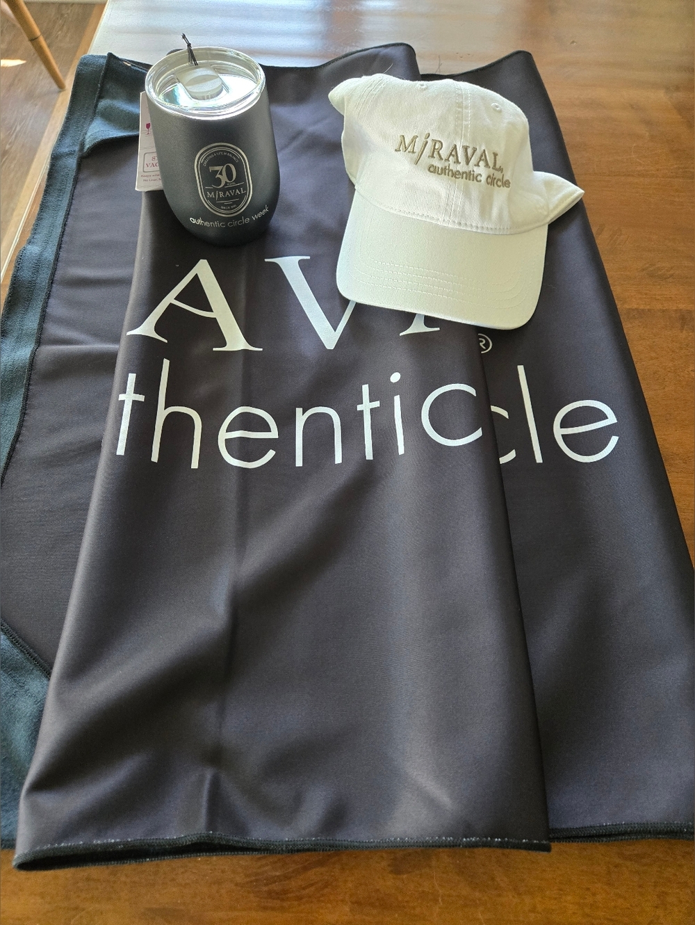 Miraval (Authentic Circle) White Hat,  Travel Wine Cup, and yoga mat cover